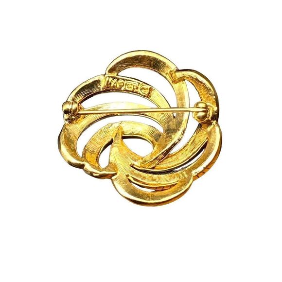 Vintage Napier Gold Tone Small Swirl Pin with matching screw back earring marked - Picture 2 of 10